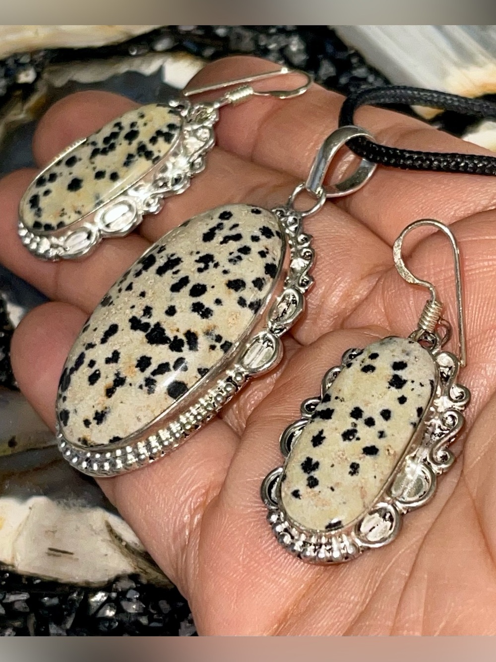 Dalmation Jasper Pendant & Earrings Set
